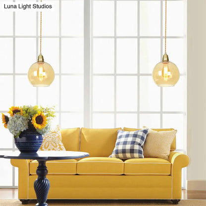 Amber Glass Industrial Pendant Light in Brass, Various Sizes