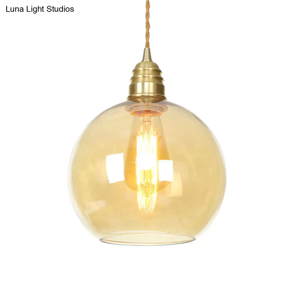 Amber Glass Industrial Pendant Light in Brass, Various Sizes