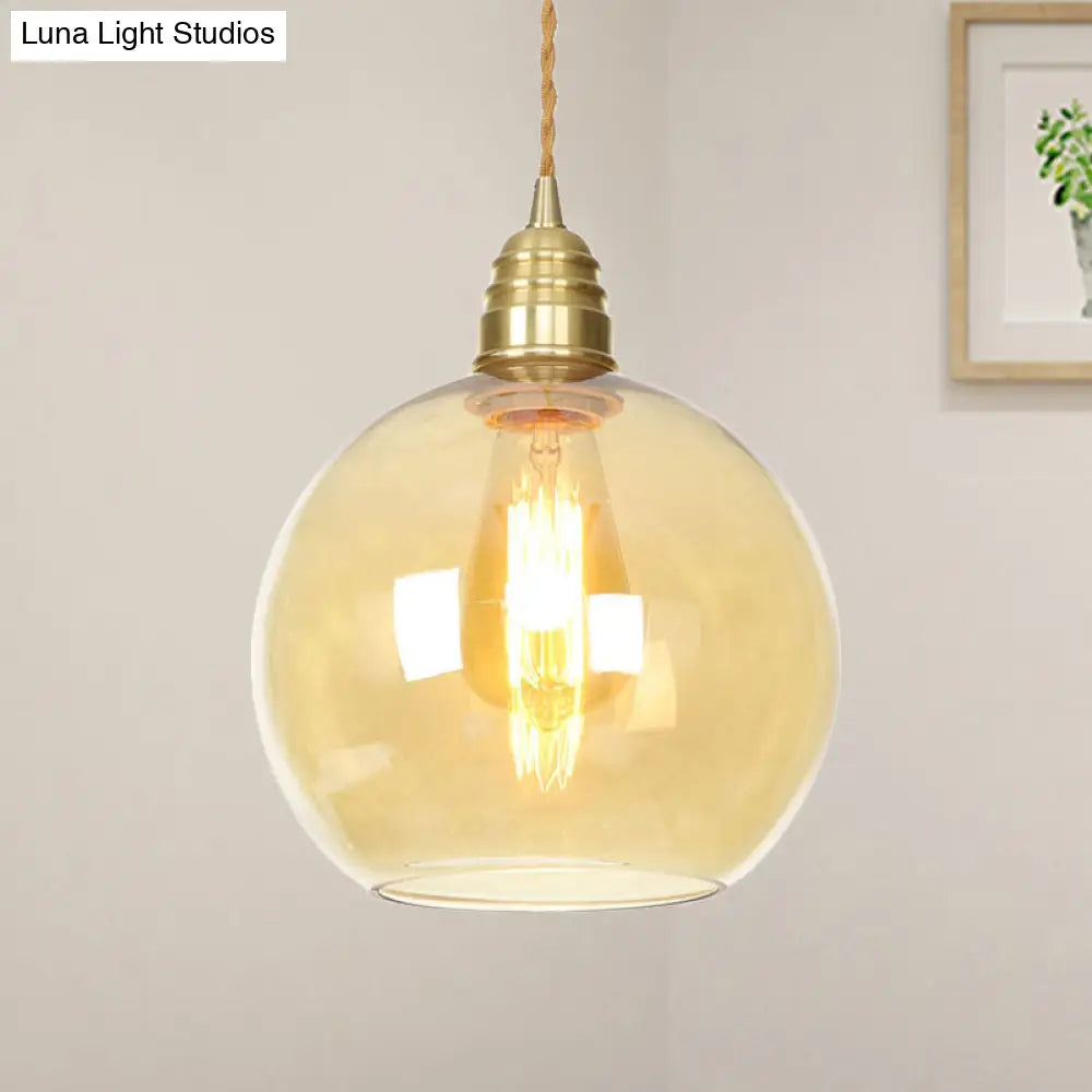 Amber Glass Industrial Pendant Light in Brass, Various Sizes