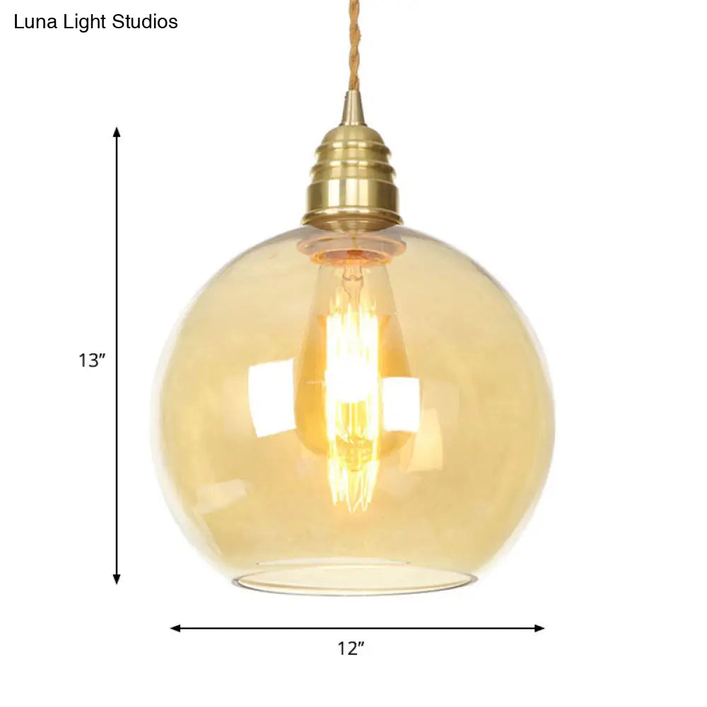 Amber Glass Industrial Pendant Light in Brass, Various Sizes