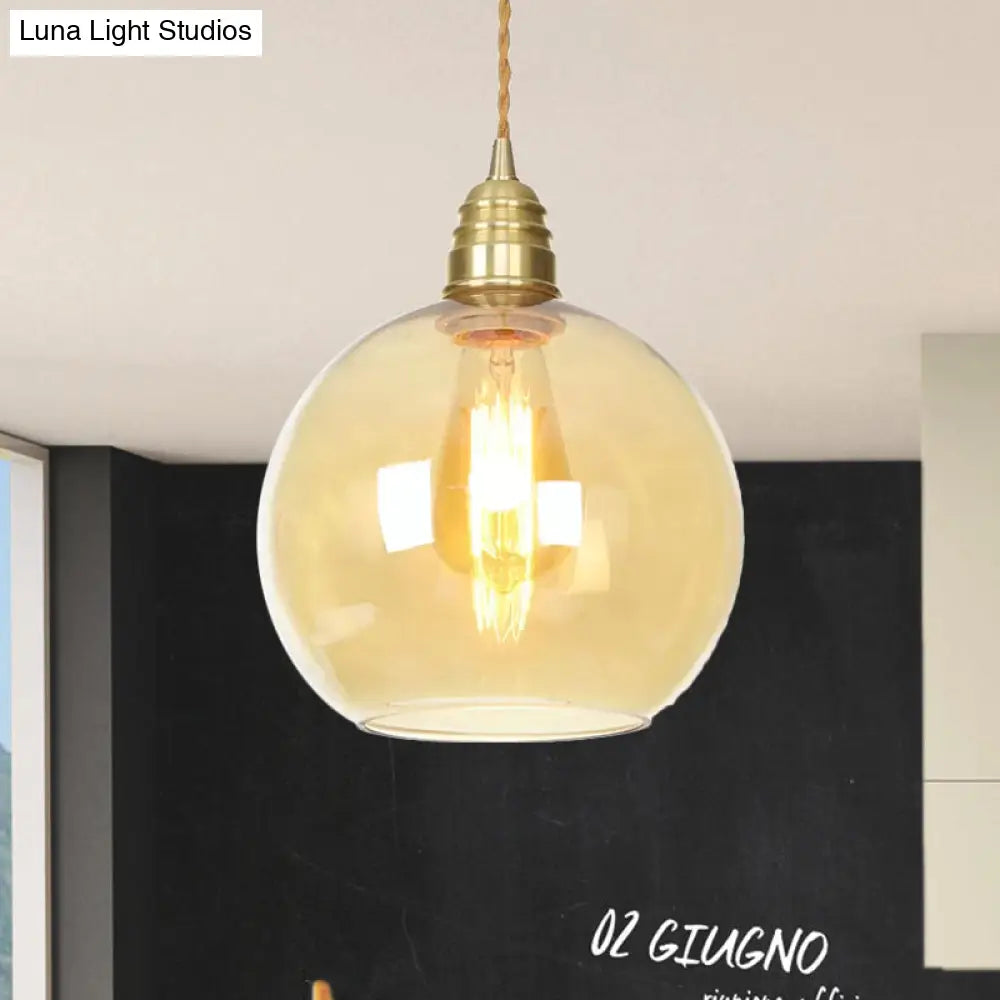 Amber Glass Industrial Pendant Light in Brass, Various Sizes