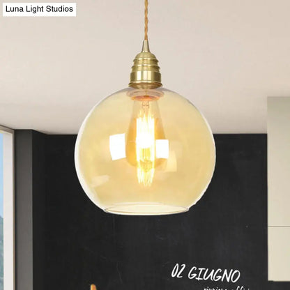 Amber Glass Industrial Pendant Light in Brass, Various Sizes