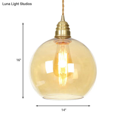 Amber Glass Industrial Pendant Light in Brass, Various Sizes