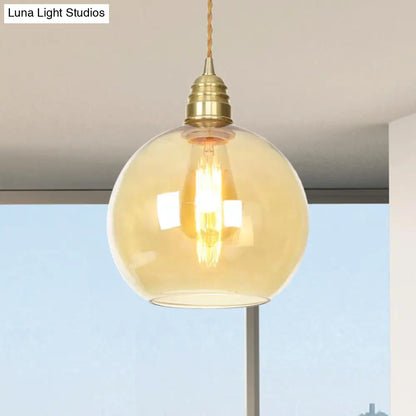 Amber Glass Industrial Pendant Light in Brass, Various Sizes