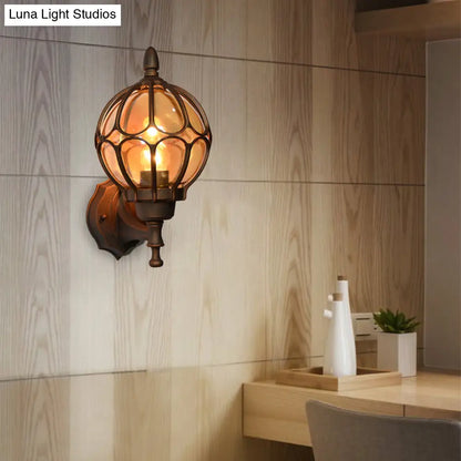 Aplique de pared industrial de cristal ámbar - Lámpara de salón tipo globo en negro/dorado/bronce, disponible en 3 tamaños.