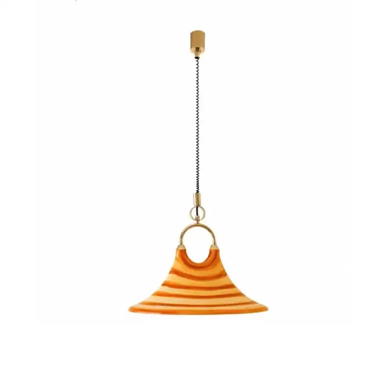 Amber glass liftable trumpet chandelier with orange striped pendant and brass hardware for dining room decorbites liftable trumpet
