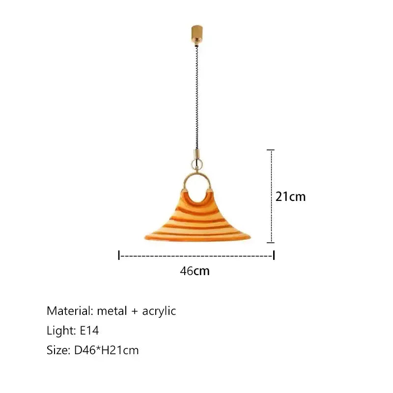 Amber glass liftable trumpet chandelier with warm-toned conical acrylic shade and metal chain for dining room decorbites liftable trumpet