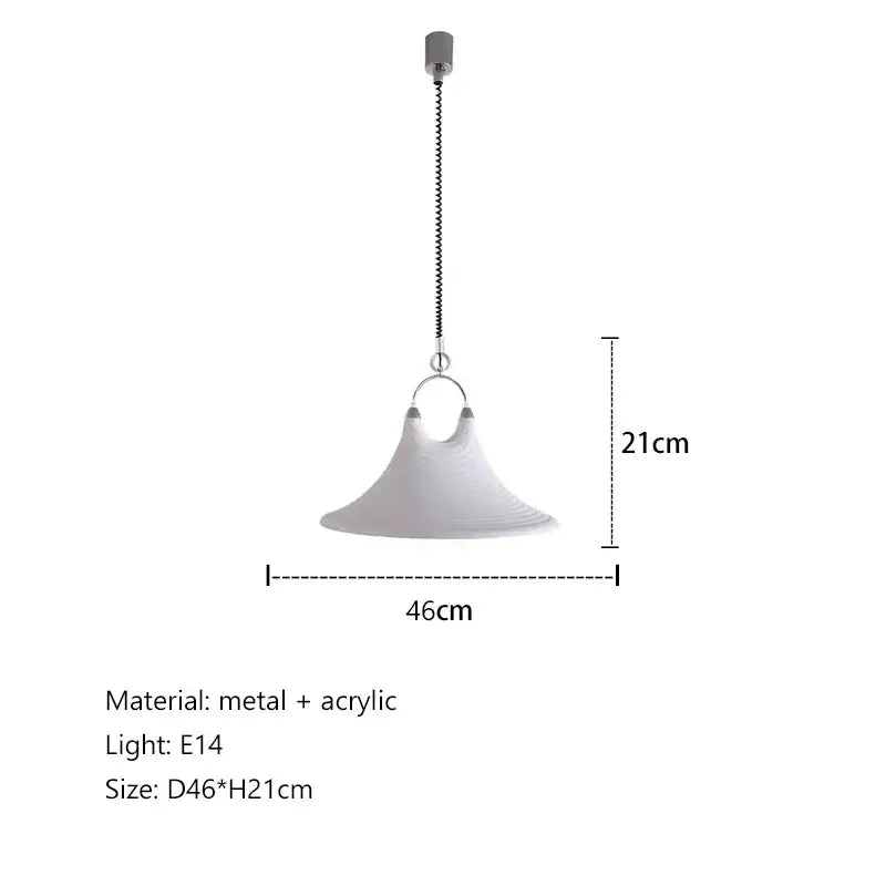 White conical decorbites liftable trumpet pendant light with metal acrylic construction and e14 bulb socket for dining room