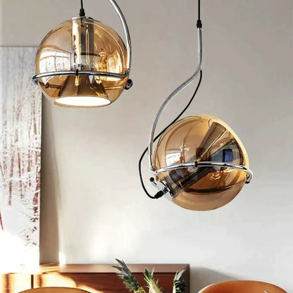 DecorBites™ Amber Glass Pendant Light Ball Industrial Hanging Lamp E27 Plating Adjustable Chandelier for Kitchen Island Bedroom Hallway