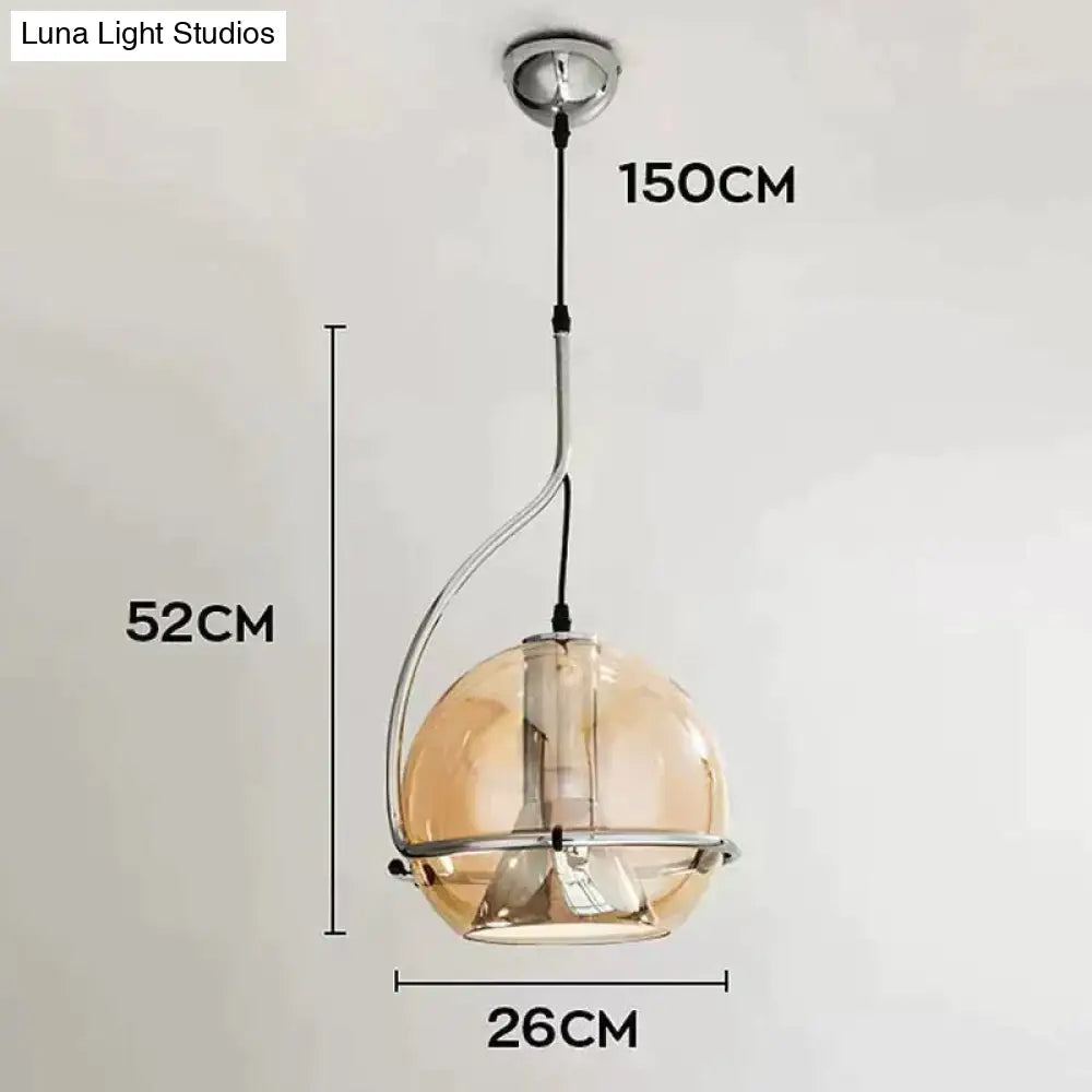 DecorBites™ Amber Glass Pendant Light Ball Industrial Hanging Lamp E27 Plating Adjustable Chandelier for Kitchen Island Bedroom Hallway