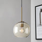 Amber Glass Pendant Light - Modern Brass Hanging Ceiling Fixture (8"/10"/12" Wide)