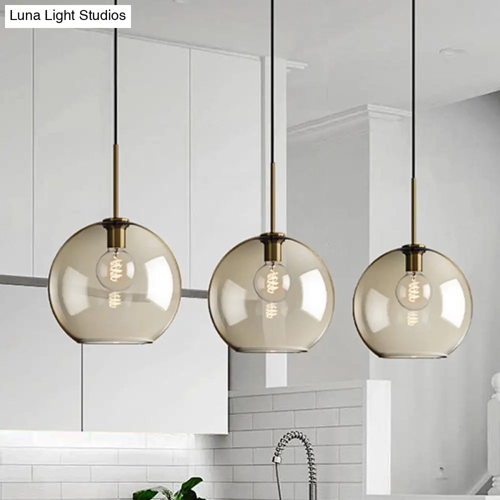 Amber Glass Pendant Light - Modern Brass Hanging Ceiling Fixture (8"/10"/12" Wide)