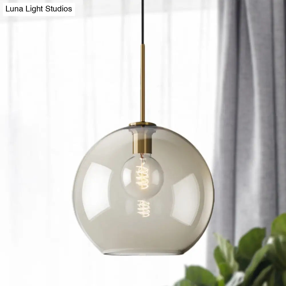 Amber Glass Pendant Light - Modern Brass Hanging Ceiling Fixture (8"/10"/12" Wide)