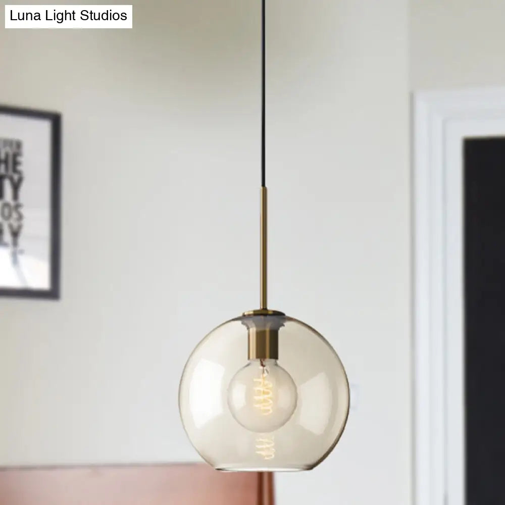 Amber Glass Pendant Light - Modern Brass Hanging Ceiling Fixture (8"/10"/12" Wide)