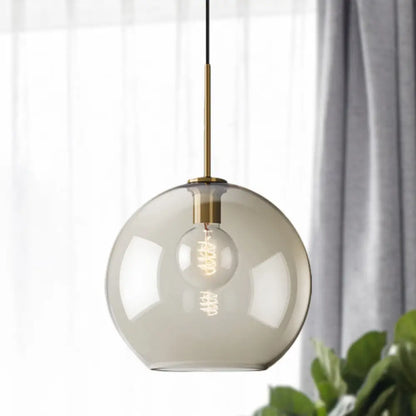 Amber Glass Pendant Light - Modern Brass Hanging Ceiling Fixture (8"/10"/12" Wide)