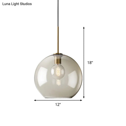 Amber Glass Pendant Light - Modern Brass Hanging Ceiling Fixture (8"/10"/12" Wide)