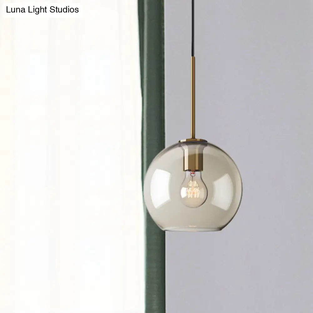 Amber Glass Pendant Light - Modern Brass Hanging Ceiling Fixture (8"/10"/12" Wide)