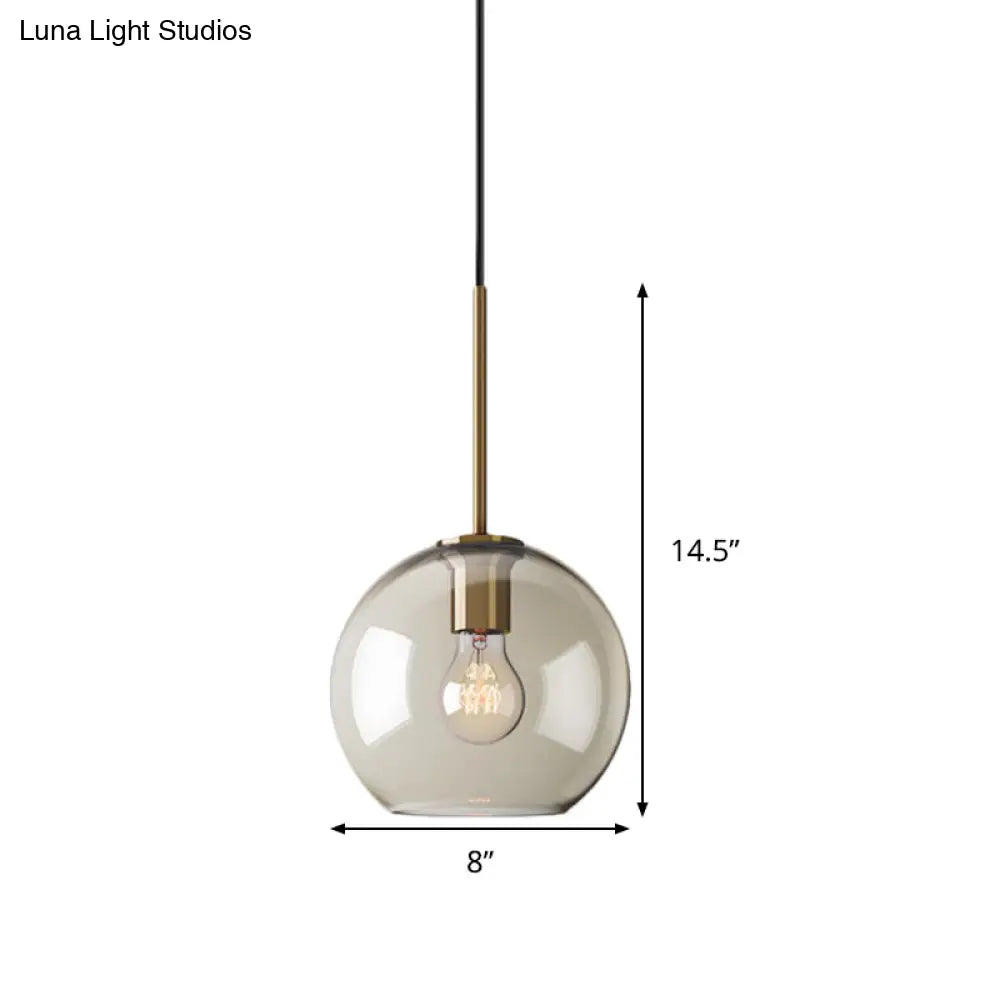 Amber Glass Pendant Light - Modern Brass Hanging Ceiling Fixture (8"/10"/12" Wide)