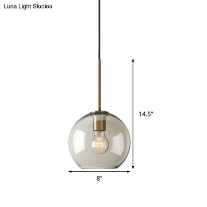 Amber Glass Pendant Light - Modern Brass Hanging Ceiling Fixture (8"/10"/12" Wide)