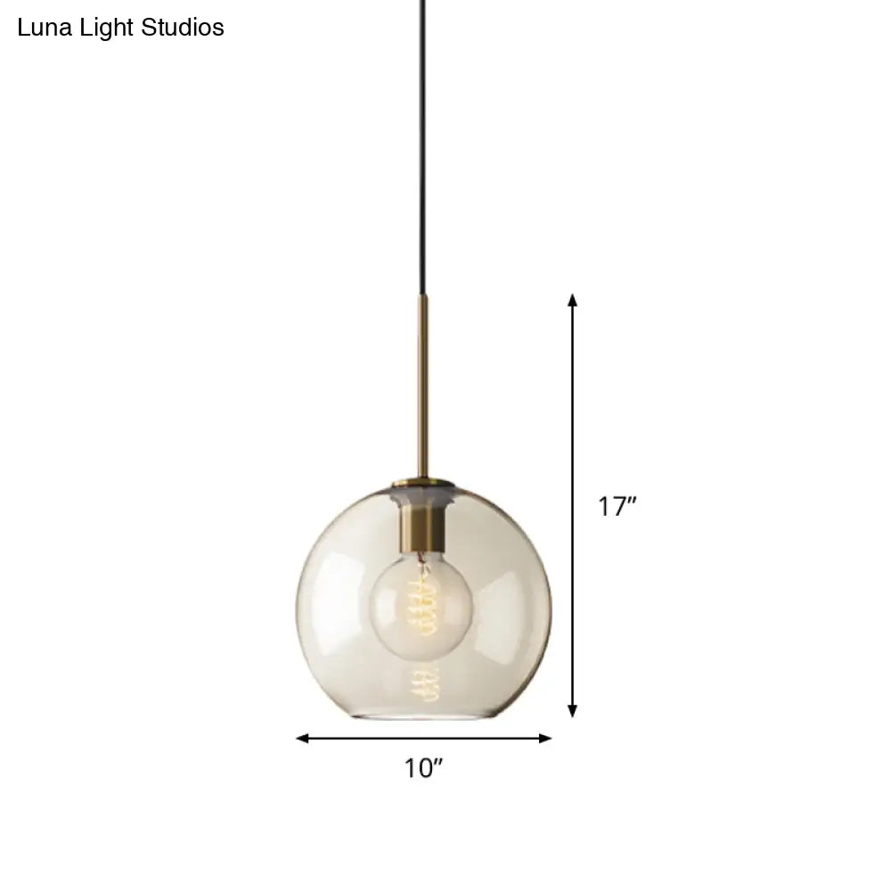 Amber Glass Pendant Light - Modern Brass Hanging Ceiling Fixture (8"/10"/12" Wide)