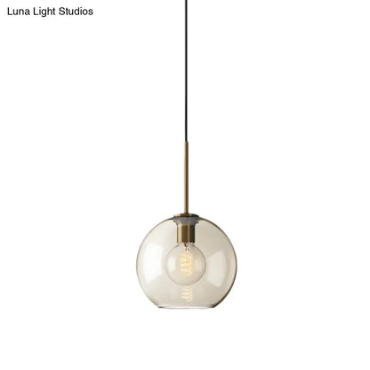 Amber Glass Pendant Light - Modern Brass Hanging Ceiling Fixture (8"/10"/12" Wide)