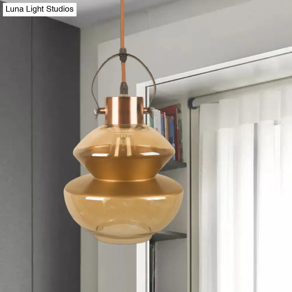 Amber Glass Pendant Single Head Ceiling Light for Dining Hall | Loft Gourd/Schoolhouse/Mushroom Design