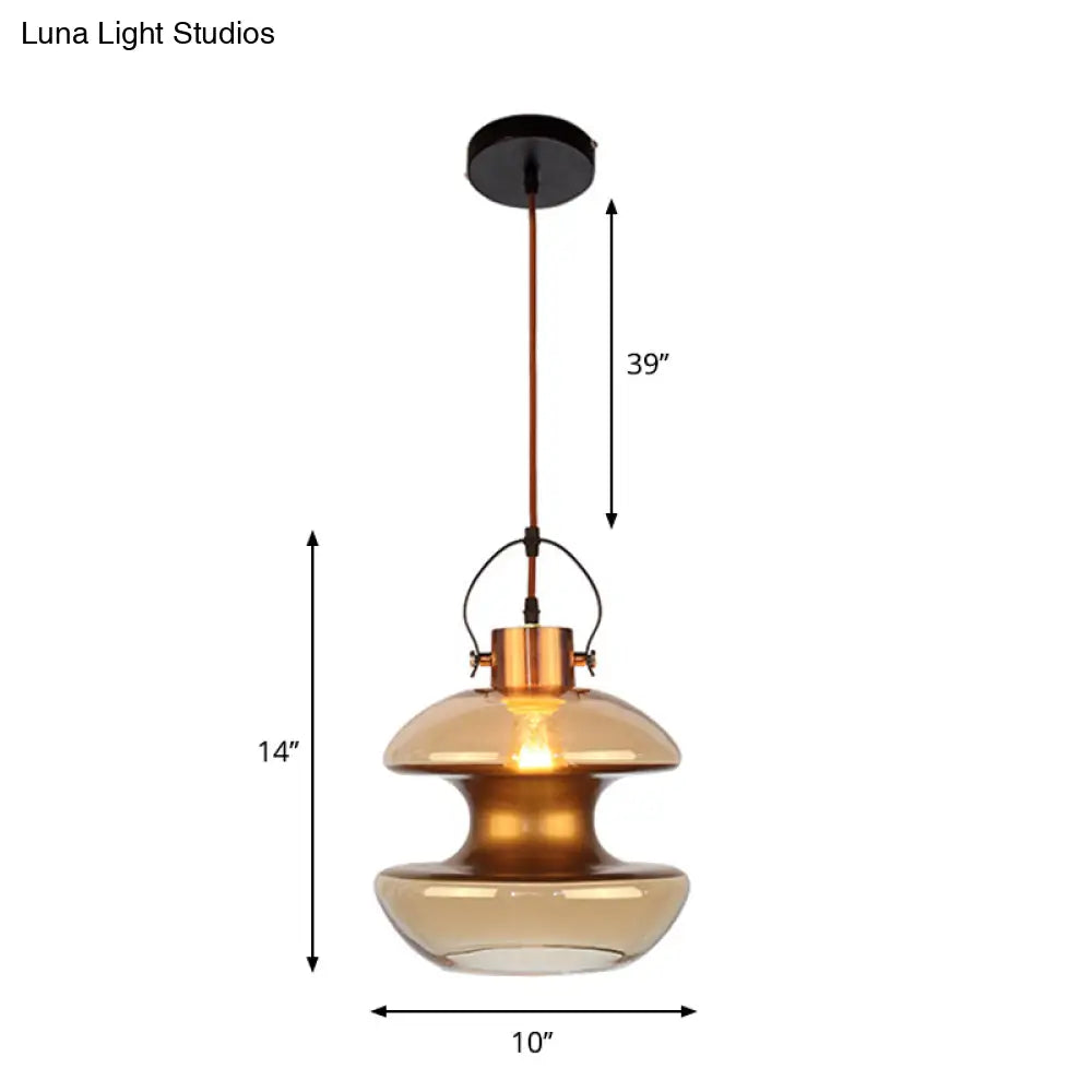 Amber Glass Pendant Single Head Ceiling Light for Dining Hall | Loft Gourd/Schoolhouse/Mushroom Design