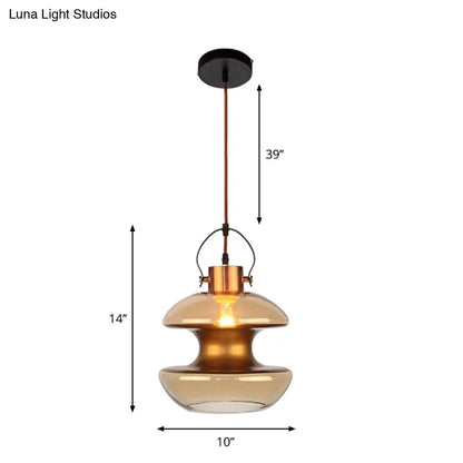 Amber Glass Pendant Single Head Ceiling Light for Dining Hall | Loft Gourd/Schoolhouse/Mushroom Design