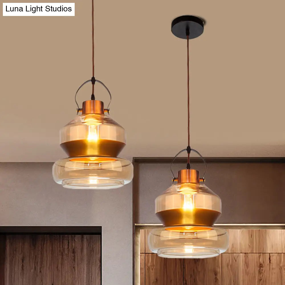 Amber Glass Pendant Single Head Ceiling Light for Dining Hall | Loft Gourd/Schoolhouse/Mushroom Design