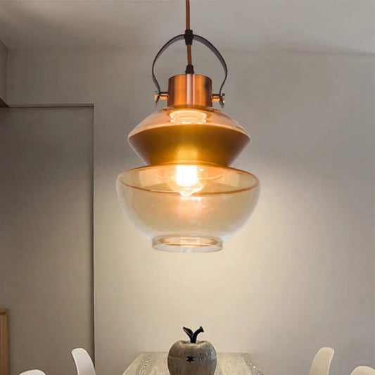 Amber Glass Pendant Single Head Ceiling Light for Dining Hall | Loft Gourd/Schoolhouse/Mushroom Design