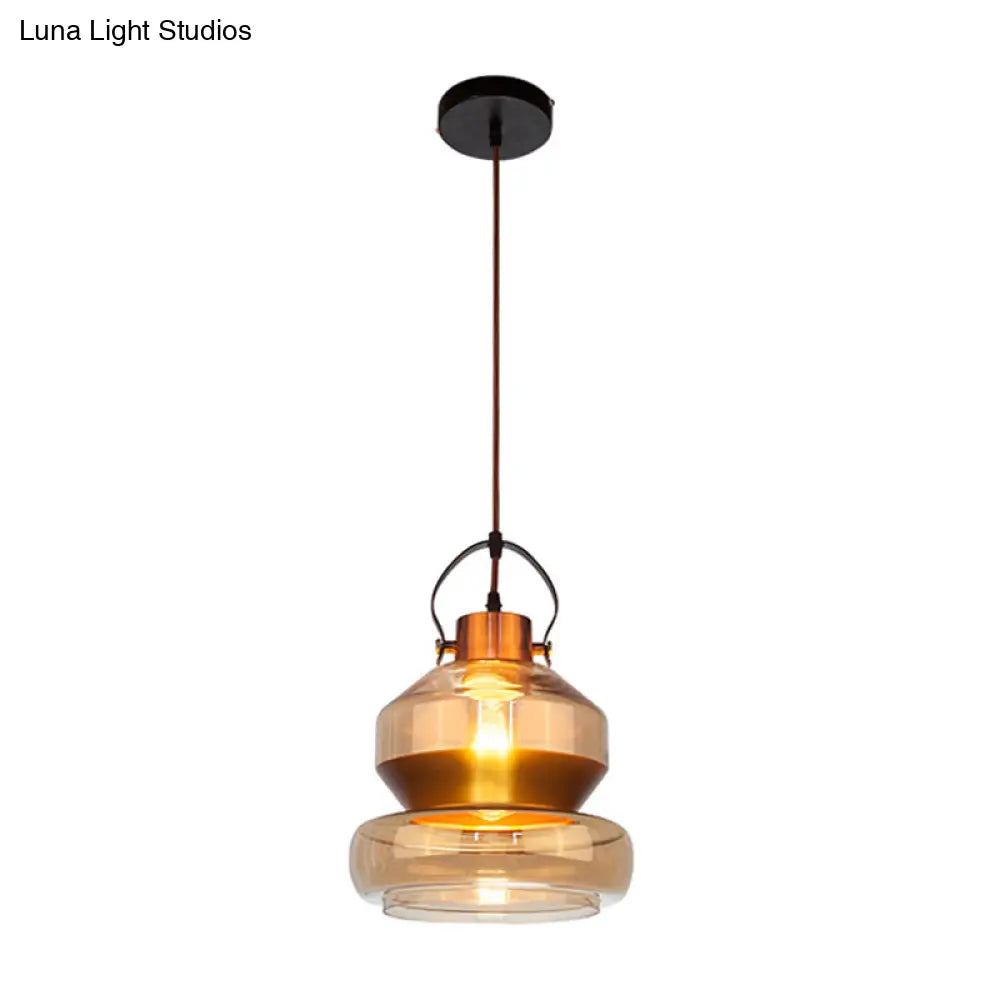 Amber Glass Pendant Single Head Ceiling Light for Dining Hall | Loft Gourd/Schoolhouse/Mushroom Design