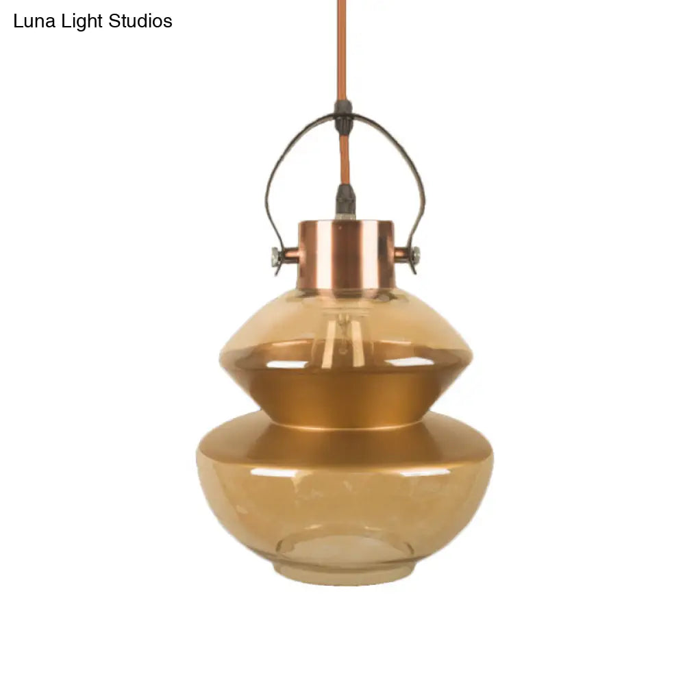 Amber Glass Pendant Single Head Ceiling Light for Dining Hall | Loft Gourd/Schoolhouse/Mushroom Design