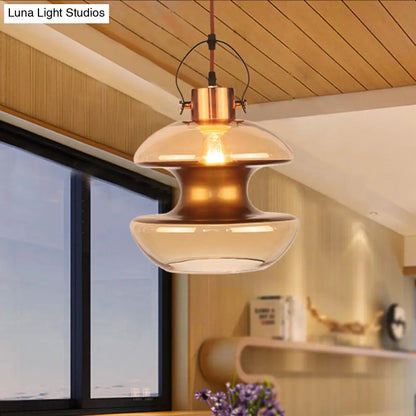 Amber Glass Pendant Single Head Ceiling Light for Dining Hall | Loft Gourd/Schoolhouse/Mushroom Design