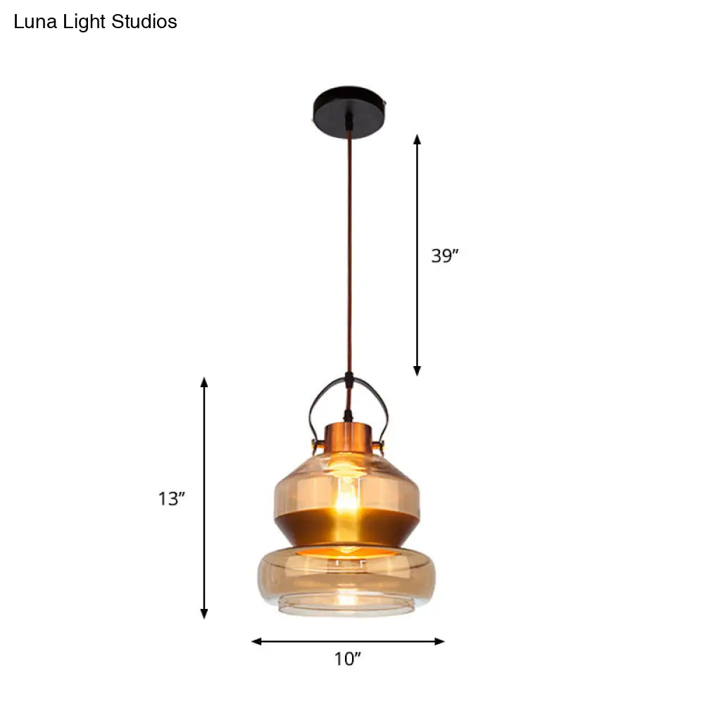 Amber Glass Pendant Single Head Ceiling Light for Dining Hall | Loft Gourd/Schoolhouse/Mushroom Design