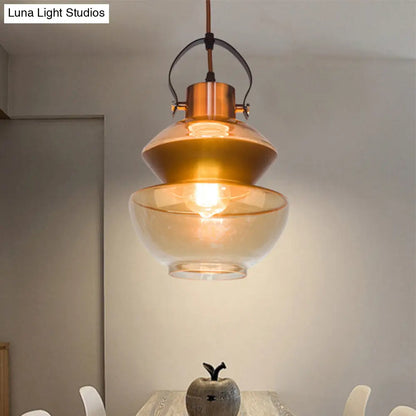 Amber Glass Pendant Single Head Ceiling Light for Dining Hall | Loft Gourd/Schoolhouse/Mushroom Design