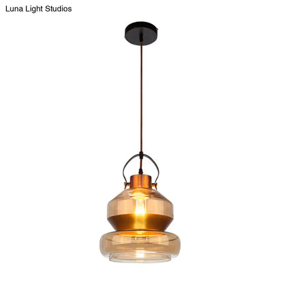 Amber Glass Pendant Single Head Ceiling Light for Dining Hall | Loft Gourd/Schoolhouse/Mushroom Design