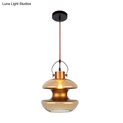 Amber Glass Pendant Single Head Ceiling Light for Dining Hall | Loft Gourd/Schoolhouse/Mushroom Design