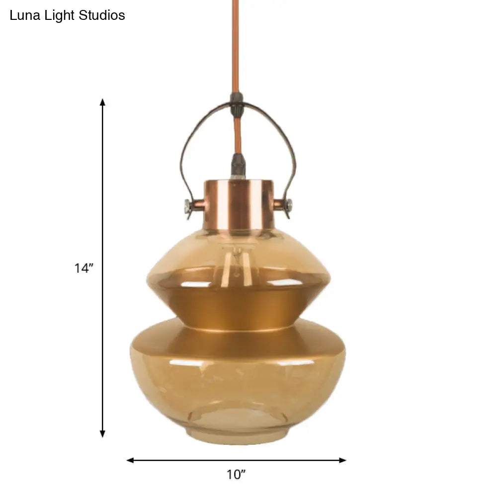 Amber Glass Pendant Single Head Ceiling Light for Dining Hall | Loft Gourd/Schoolhouse/Mushroom Design