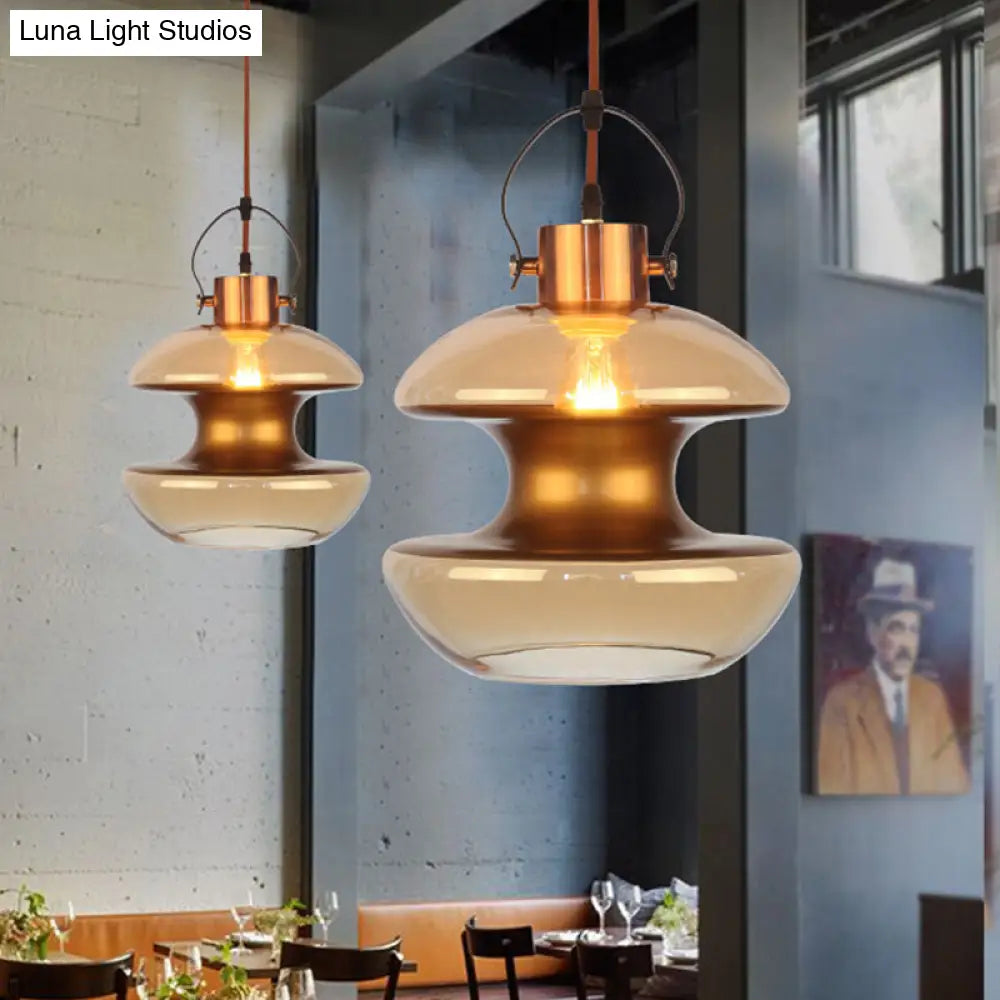 Amber Glass Pendant Single Head Ceiling Light for Dining Hall | Loft Gourd/Schoolhouse/Mushroom Design