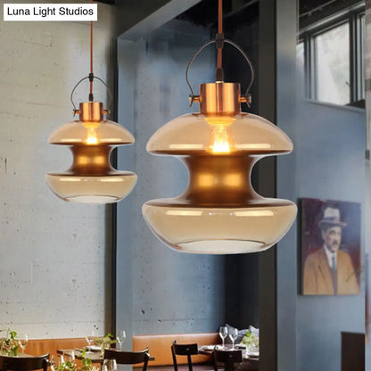 Amber Glass Pendant Single Head Ceiling Light for Dining Hall | Loft Gourd/Schoolhouse/Mushroom Design