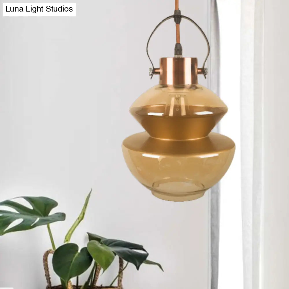 Amber Glass Pendant Single Head Ceiling Light for Dining Hall | Loft Gourd/Schoolhouse/Mushroom Design