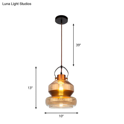 Amber Glass Pendant Single Head Ceiling Light for Dining Hall | Loft Gourd/Schoolhouse/Mushroom Design