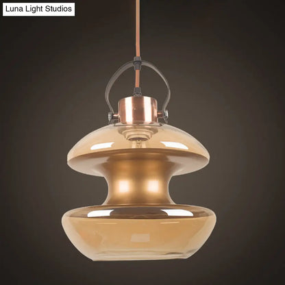 Amber Glass Pendant Single Head Ceiling Light for Dining Hall | Loft Gourd/Schoolhouse/Mushroom Design