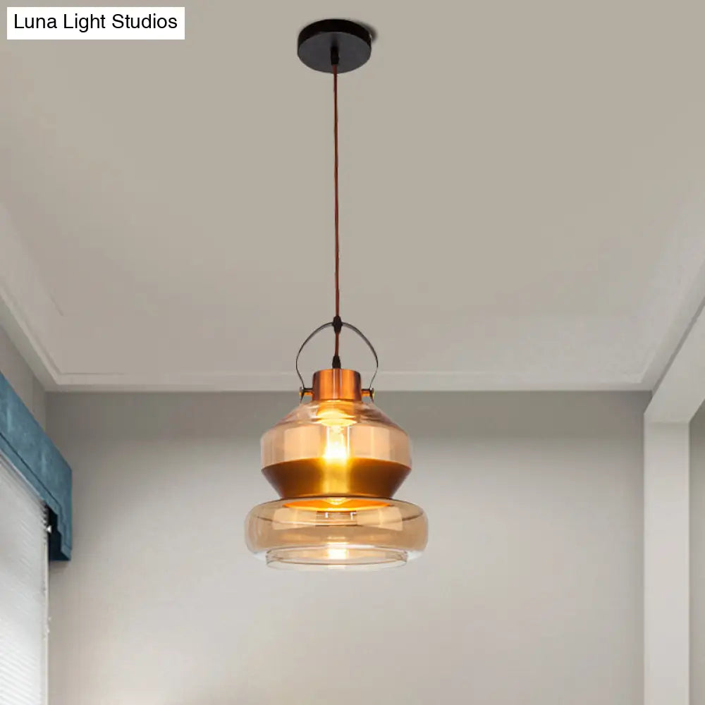 Amber Glass Pendant Single Head Ceiling Light for Dining Hall | Loft Gourd/Schoolhouse/Mushroom Design