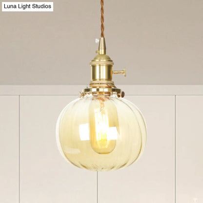 Lámpara colgante retro vintage de cristal ámbar - Forma de melón - Decoración para comedor
