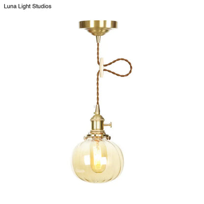 Lámpara colgante retro vintage de cristal ámbar - Forma de melón - Decoración para comedor