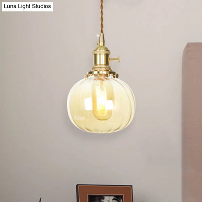 Lámpara colgante retro vintage de cristal ámbar - Forma de melón - Decoración para comedor