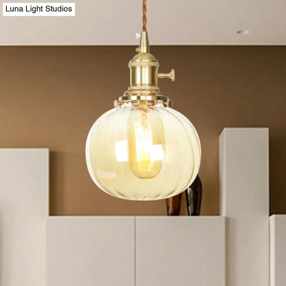 Lámpara colgante retro vintage de cristal ámbar - Forma de melón - Decoración para comedor