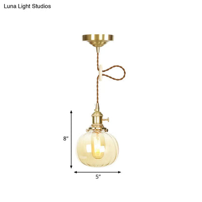 Lámpara colgante retro vintage de cristal ámbar - Forma de melón - Decoración para comedor