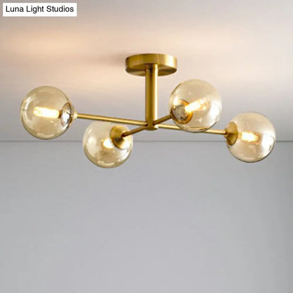 DecorBites™ DecorBites™ Amber Glass Semi-Flush Ceiling Pendant in Gold - Postmodern Spherical Dining Room Lighting